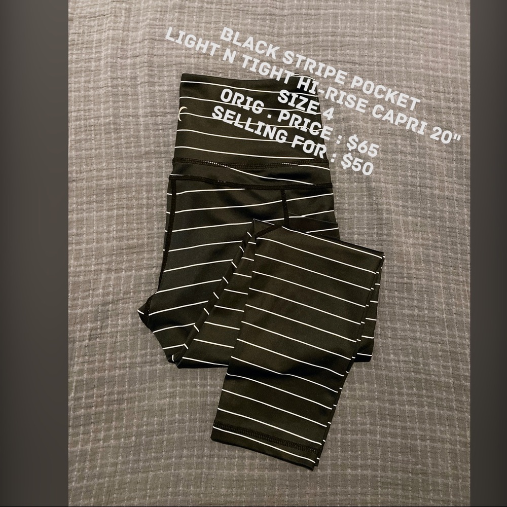 Black stripe pocket light n’ tight high-rise capri